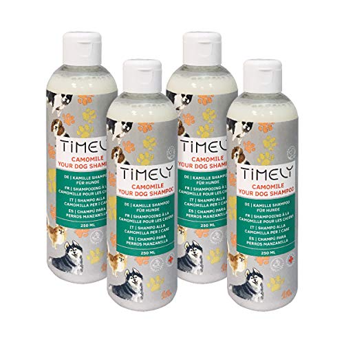 Timely - Camomile Your Dog, champú suave pero eficaz para perros de pelo duro y seco (pack de 4 x 250 ml)