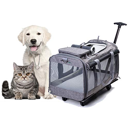 Tineer Multifuncional Bolso Pet Dog Carrier Stroller con Ruedas extraíbles, Pet Travel Carrier Mochila para Perros/Gatos de hasta 22 LB Uso en Exteriores (Gris)