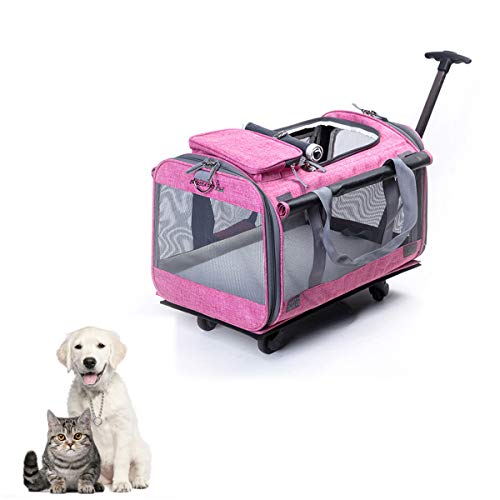 Tineer Multifuncional Bolso Pet Dog Carrier Stroller con Ruedas extraíbles, Pet Travel Carrier Mochila para Perros/Gatos de hasta 22 LB Uso en Exteriores (Rosado)