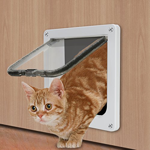 TKOOFN® 4-Modo Puerta Magnética Bloqueable de Aleta para Gato Gatito Perro Perrito Mascota Seguridad (M, Blanco)