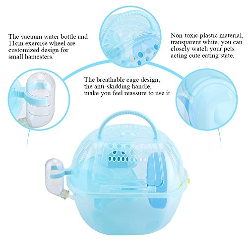 TMISHION Jaula de hámster, Deluxe Portable Mouse de plástico Transparente Casa Accesorios Completamente equipados Jaula de hábitat Hamster(Azul)