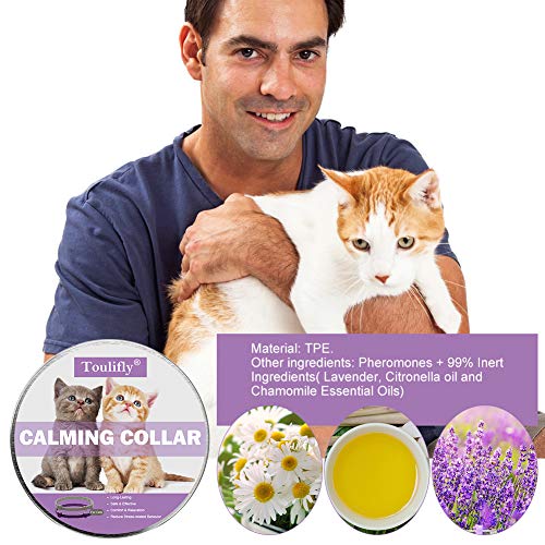 TOULIFLY Collar calmante para gatos, ajustable, alivia la ansiedad, feromona, collar calmante natural de larga duración, seguro y eficaz (2 unidades)