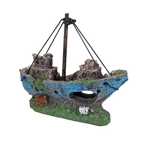 UEETEK Barco Acuario, barco Corsair Barco a vela hundido para decoración de acuarios, ideal para pequeños peces camarón tortuga
