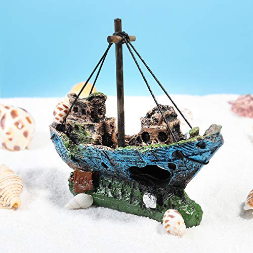 Ueetek - Barco corsario hundido para decoración de acuario, ideal para peceras con peces pequeños o para tortugueros