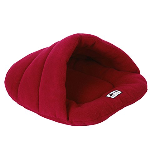 ueetek Igloo Caseta gato perro pequeño cojín cama saco de dormir para perro suave peluche algodón cálido rojo oscuro