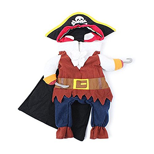 UEETEK Traje de traje de mascotas, Funny Cool Caribbean Pirate Pet traje de Navidad de Halloween con sombrero para perros pequeños y medianos Gatos, tamaño M