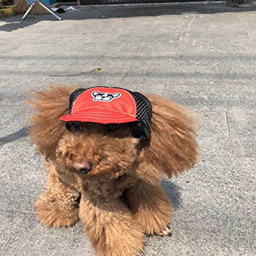 UKCOCO Perrito del Perro del Animal doméstico Sombrero del Sol Perro Ajustable Deporte al Aire Libre Gorra del Sombrero de protección Solar con Agujeros para el oído Talla S (Rojo)