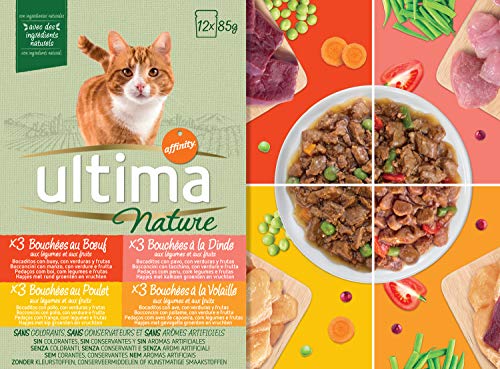 Ultima Nature Comida Húmeda para Gatos con 4 Variedades de Carne: Buey, Pavo, Pollo y Ave 12 Unidades 4080 g