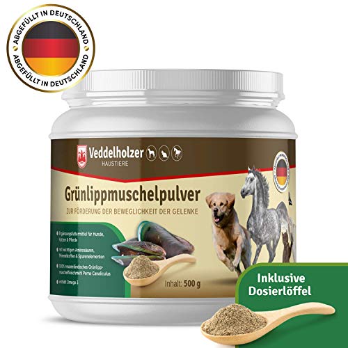 Veddelholzer - Polvo de mejillón verde natural para perros, 500 g, para apoyar las funciones de las articulaciones, extracto de labio verde con alta aceptación en todos los perros