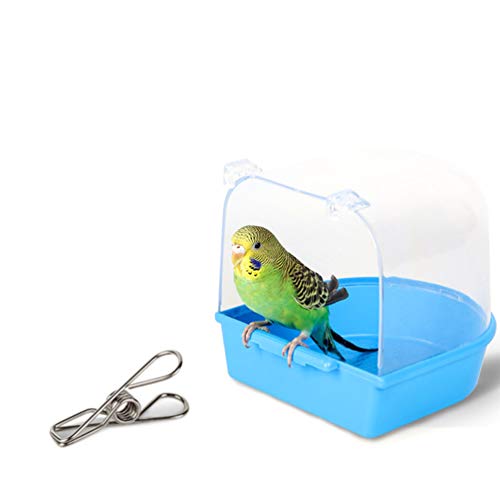 VILLCASE Caja de Baño de Loro Jaula de Pájaros Bañera de Baño para Pájaros Mascotas Periquitos Canarios Loro Loro Colgando Baño Ducha de Pájaros Bañera (Azul Claro)
