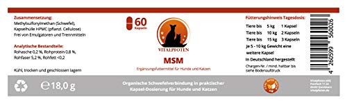 Vitalpfoten MSM Cápsulas para Perros y Gatos 60 Pieza complemento Forro Medio Pures MSM - Suave dosificación, Alta pureza y Calidad, fabricación en Alemania