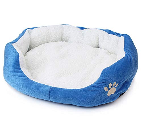 Wakerda Deluxe - Cesta de Cama para Perro con Forro Polar Acolchado antisuciedad, 46 x 42 cm, Color Azul