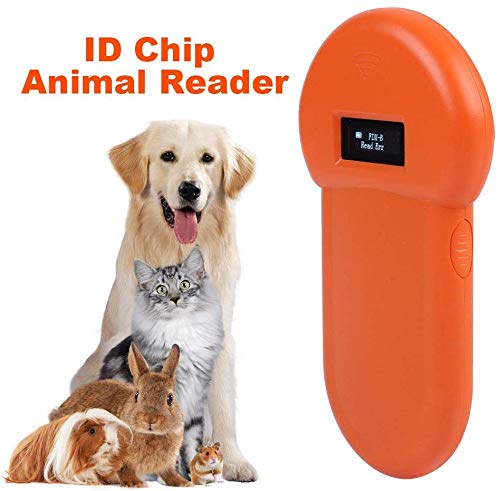 Wandisy Lector Chip Animales,Lector de identificación de Animales, 134.2Khz LCD ISO ID Chip Lector de Animales RFID Perro Microchip Escáner de Mano para Mascotas, USB Recargable