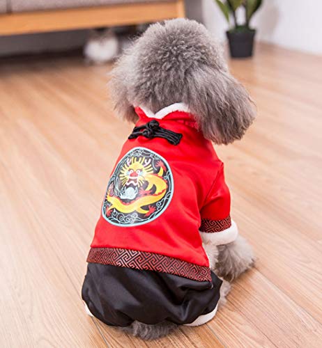 Wdrb Abrigo Estilo Oriental para Mascotas Disfraz De Tang Rojo Suéter De Algodón Ropa Gruesa De Invierno Multifuncional para Mascotas (Color : Red-B, Size : L)