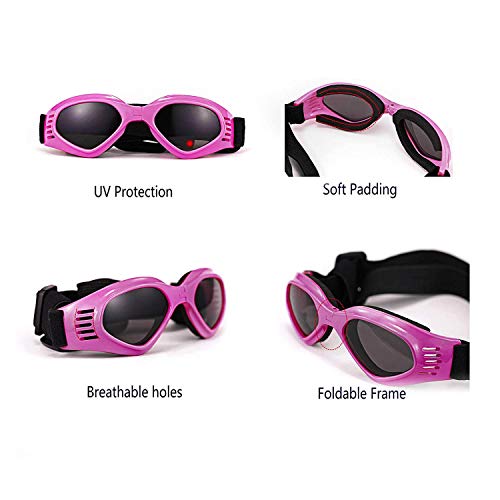 XUNKE Gafas de Sol para Perros, Perro Gafas para Perros pequeños y medianos Impermeable Plegable Protector Ocular Protección UV Antivaho (Rosado)