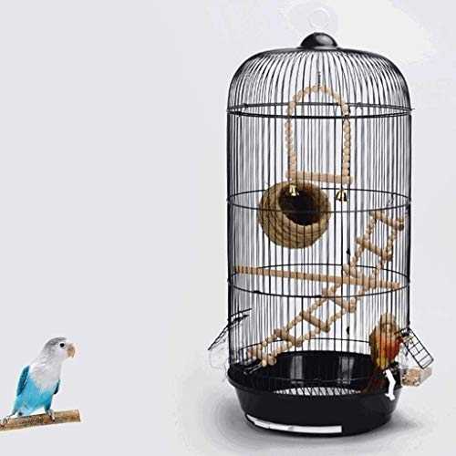 XYSQWZ Pajarera para pájaros Jaula para periquitos Jaula para pájaros de Metal Redonda Creativa Jaula para pájaros Canarios Jaula para pájaros de Viaje Negro
