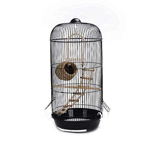 XYSQWZ Pajarera para pájaros Jaula para periquitos Jaula para pájaros de Metal Redonda Creativa Jaula para pájaros Canarios Jaula para pájaros de Viaje Negro