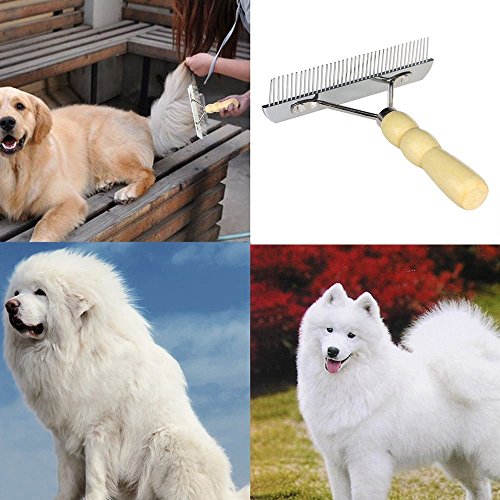 YGR Rastrillo para perros, peine de mascota, peine de perro con mango de madera, cepillo para pelo de perros grandes