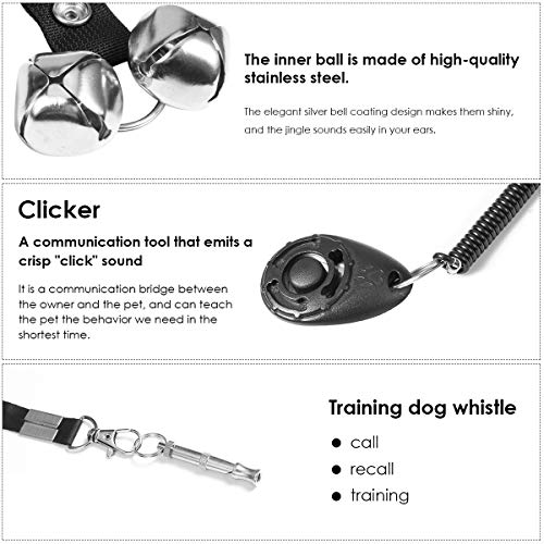 Yinuoday Juego de Adiestramiento de Perros Kits de Iniciación para Adiestramiento de Cachorros Timbres Ajustables para Perros Adiestramiento con Clicker Silbato de Adiestramiento para