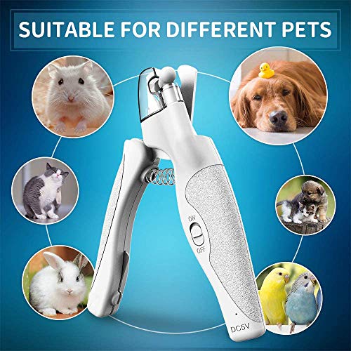 YUEBAOBEI Cortauñas para Mascotas con Luz LED USB Rechargeable para Gatos Y Perros, con Lima Uñas Gratis, Sensor Rápido, Cuchillas Afiladas, para Razas Perro Pequeño Mediano Grande,Blanco