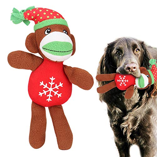 Zerodis Juguete para Masticar Perros Peluche Juguete para Masticar Mono navideño Lindo con sonda incorporada Juguete para Mascotas Elegante para Cachorros Perros pequeños medianos(Mono)