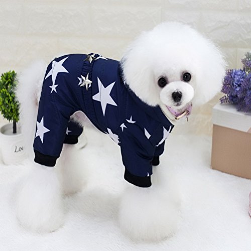 Zunea pequeño Perro Abrigo de Invierno Forro Polar con Capucha Mascota Traje de Nieve Pijamas Estrellas cinturón Perrito Gato Perro Ropa Chihuahua Trajes de Ropa Azul S