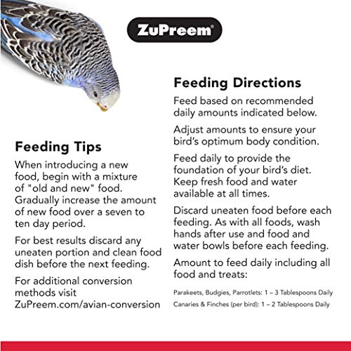 ZuPreem Natural con añadido Vitaminas, Minerales, aminoácidos pequeño pájaro Alimentos, 2,25 LB (1 kg)