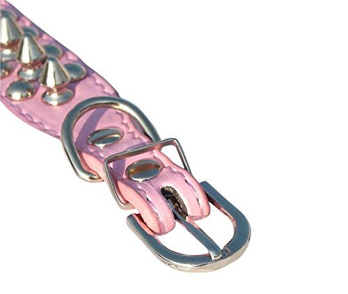 1 collar de perro de PU rosa con remache ajustable para cachorros collares personalizados, collar de decoración para perros, tamaño pequeño, mediano