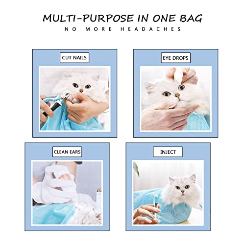 1 juego de tijeras de uñas para mascotas y bolsa de lavado de gatos, bolsa de malla para tijeras de uñas de baño, tijeras profesionales para mascotas para gatos, cachorros, animales pequeños (azul)