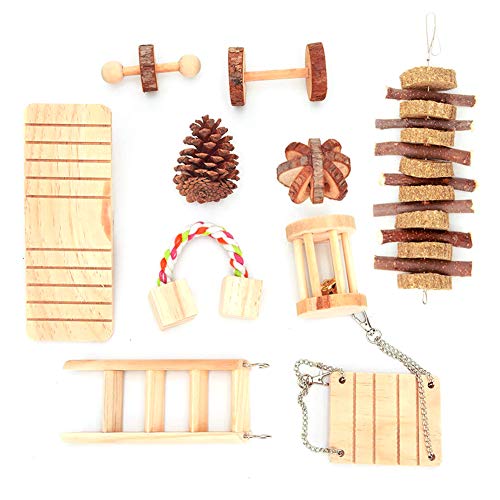 10pcs Hámster Juguetes para Masticar Madera Juguetes para Mascotas Dientes Cuidado Molar Toy Kit para Hamster Conejito Bird