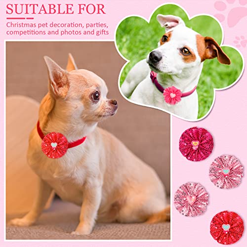 16 Dijes de Flores de Collar para Perros de San Valentín Collar de Perro Mascotas de Gasa con Purpurina Rosa para Niñas con Flor de Pajarita Accesorio Deslizante para Accesorios de Aseo