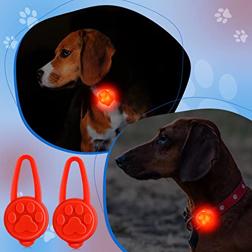 2 Luces Brillar para Collar de Perro Luces de 3 Modos de Silicona de Gato para Caminar de Noche Luz LED Impermeable de Clip en Correa y Collar Collar de Seguridad Ligero con Batería (Rojo)