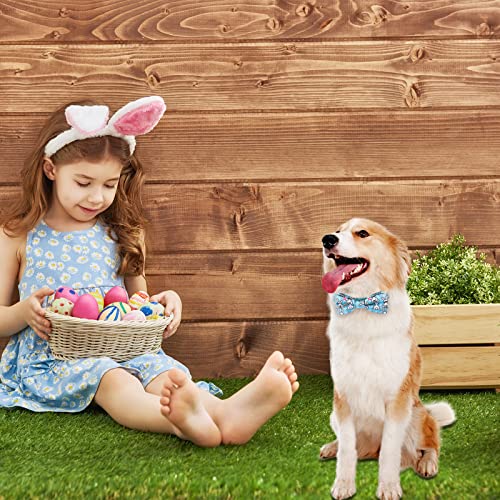 2 Piezas Collares para Perros con Pajarita Collar Ajustable de Gato de Pascua con Patrones de Huevo Conejo con Anillo en D y Hebilla de Seguridad para Cachorros Pequeños Medianos Grandes