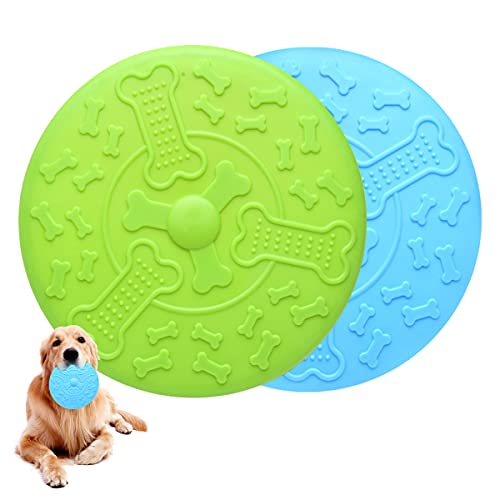 2 Piezas Frisbee Perro,Frisbee para MascotasØ 18.5 cm,Juguete de Disco Volador para Perro para Diversión Interactiva al Aire Libre,Adiestramiento de Perros Juguetes(Azul,Verde)