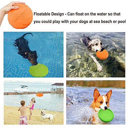 2 Piezas Frisbees de Perro, Juguete de Disco Volador para Perro, Perros interactivos Frisbee para Adiestramiento de Perros Juguetes de Tiro, Captura y Juego(Verde, Naranja)