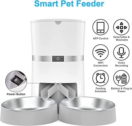 2.4G WiFi Comedero Automático para Gatos y Perros & Múltiples Mascotas,Dispensador de Comida con Control Remoto de Aplicación ,10s grabación de Voz,Programable Tiempo de la Comida y Porciones