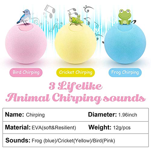 3 juguetes interactivos para gatos, pelota de juguete para gatos, pelota de juguete para animales, pelota de gato, sonido de pera rosa, sonido de cricket amarillo, sonido azul frio