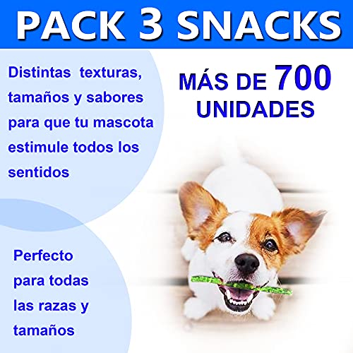 3 Packs de Snacks, Chuches y Premios para Perros Pequeños, Medianos y Grandes - Golosinas y Aperitivos para Premiar y Educar - 1800 g