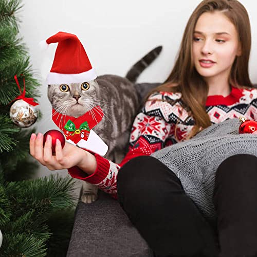3 Piezas Disfraz de Gato Navideño Disfraz de Perro, Disfraz de Mascota ​para Navidad, Sombrero Bufanda Collar Campana Pajarita de Mascotas de Navidad para Perros, Disfraces Navidad para Gatos