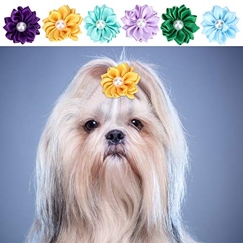 30Pcs Lazos para el Cabello de Flores Multicolores para Mascotas Decoración Linda del Pelo de Perro Accesorios de Aseo en Forma de Margarita para Perros medianos pequeños para Perros
