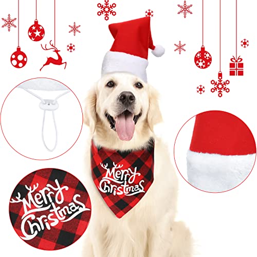 4 Gorros de Perro de Papá Noel de Navidad 3D Ajustable, Pañuelo Triángulo de Mascotas a Cuadros de Búfalo Clásico de Navidad, Diadema de Cuernos de Reno Navideño con Orejas Accesorios Disfraz