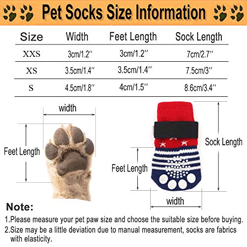 4 pares calcetines antideslizantes para perros con correas ajustables suela de goma para protección de la pata de mascota para cachorros y gatos en interiores y exteriores en suelo de madera dura (L)
