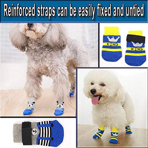 4 pares calcetines antideslizantes para perros con correas ajustables suela de goma para protección de la pata de mascota para cachorros y gatos en interiores y exteriores en suelo de madera dura (L)