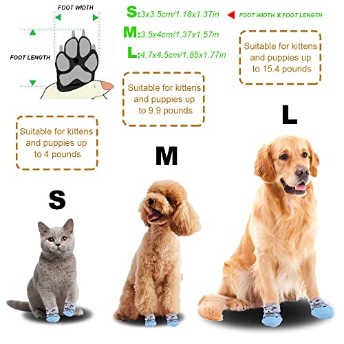 4 pares de calcetines antideslizantes para gatos y perros con refuerzo de goma y 8 correas pequeñas, cubiertas de garras para mascotas en pisos de madera (Style3, S)