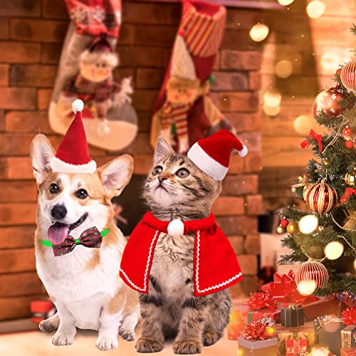 4 Piezas,Disfraz de Navidad para Mascotas,Traje de Navidad Perro pequeño,Gorro y Bufanda de Gato de Navidad,Disfraz De Gato Navidad,Disfraz de Papá Noel de Pet (S)