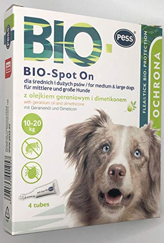 4 pipetas BIO-Spot On I Remedio natural contra garrapatas y pulgas I Protección contra garrapatas para perros medianos y grandes con base biológica