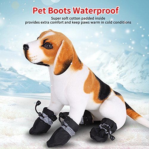 4 Unids / set Botas para perros mascotas Zapatos antideslizantes impermeables para perros Botas antideslizantes para perros Almohadilla para mascotas Botas de nieve cálidas de invierno(3# Negro)