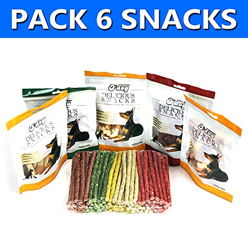 6 Packs de Snacks, Chuches y Premios para Perros Pequeños,Medianos y Grandes - Golosinas y Aperitivos para Premiar y Educar - 1500 g