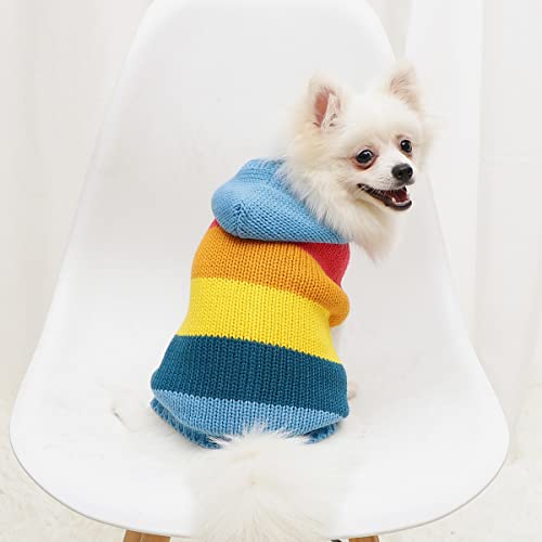 Abrigo de punto para perro, cálido y de punto para mascotas, chaleco con capucha de ganchillo suave para cachorros, ropa de invierno para perros pequeños, medianos e interiores y exteriores (azul, XL)