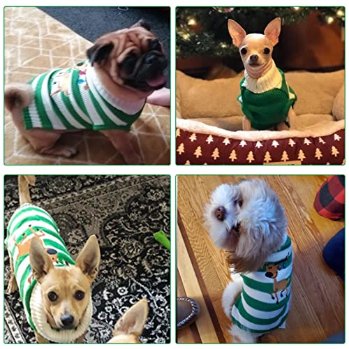ABRRLO Jersey de Navidad para perro, suéter de Navidad para mascotas, lindo reno a rayas, regalo de año nuevo, para cachorros, gatos, medianos y grandes (renos de rayas blancas verdes, XL)
